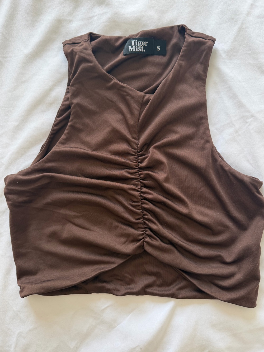 Tiger Mist Cinched Brown Crop Tank Top
